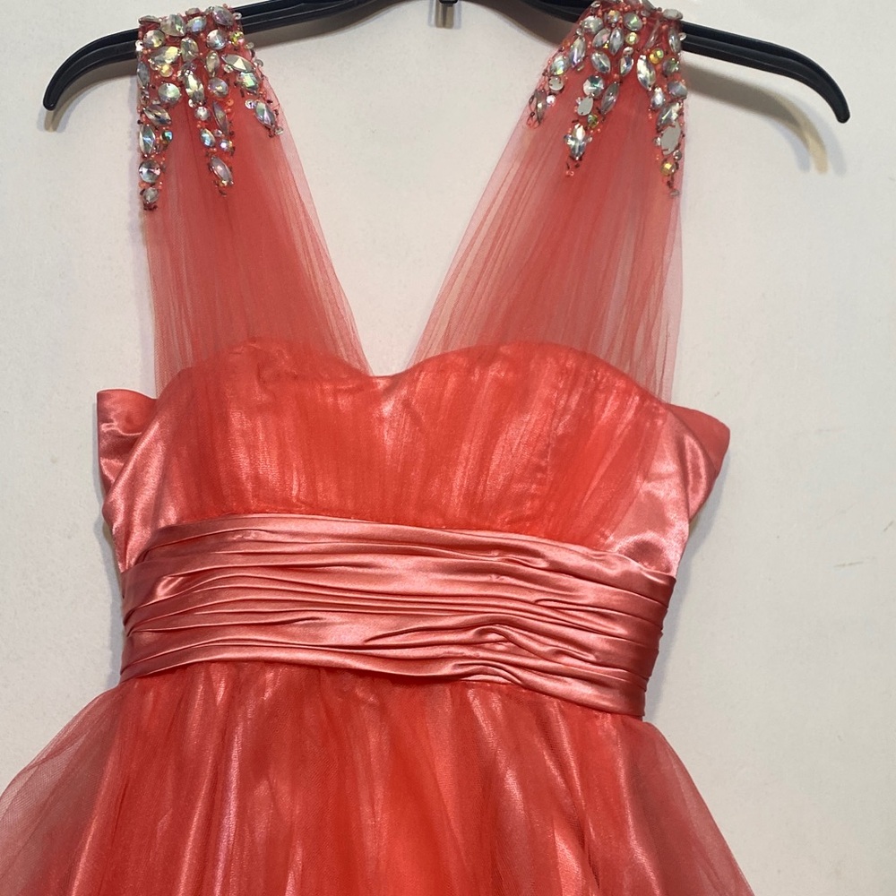 Dancing Queen Coral Formal Kids Dress with Embellished Straps